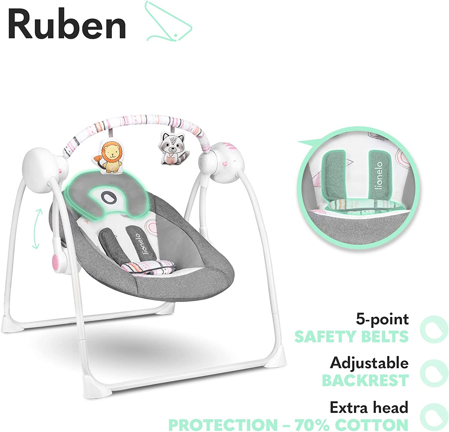 Lionelo Ruben Swinging Chair Stone Grey Rose
