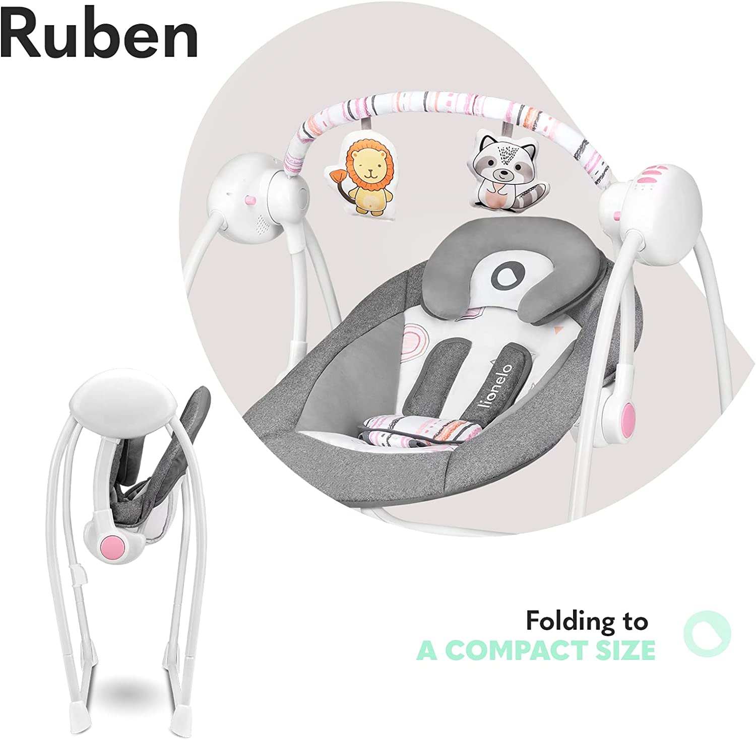 Lionelo Ruben Swinging Chair Stone Grey Rose