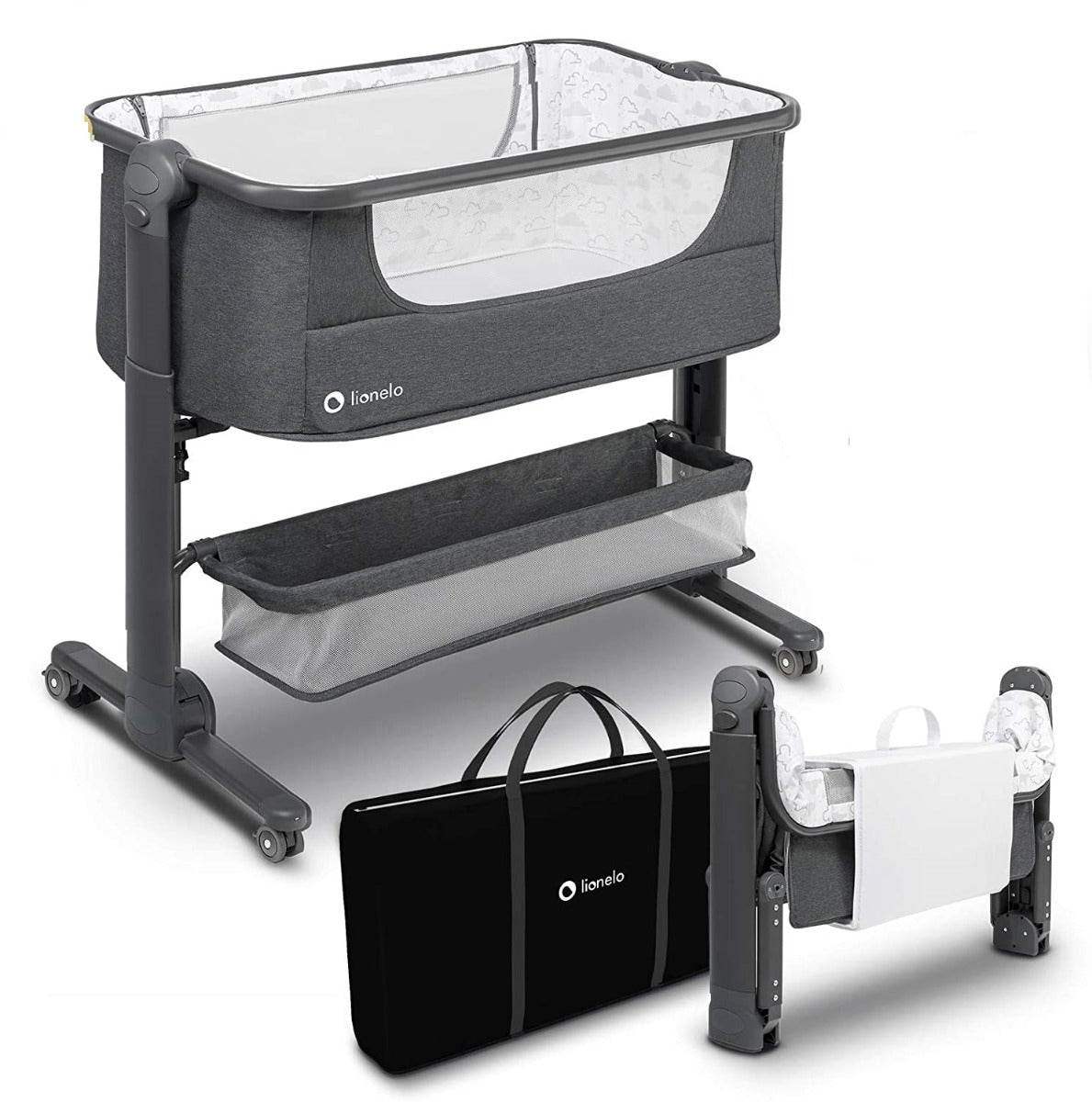 Lionelo Timon 3 In 1  Bedside Cot Standalone Travel Bed With Mattress  Grey