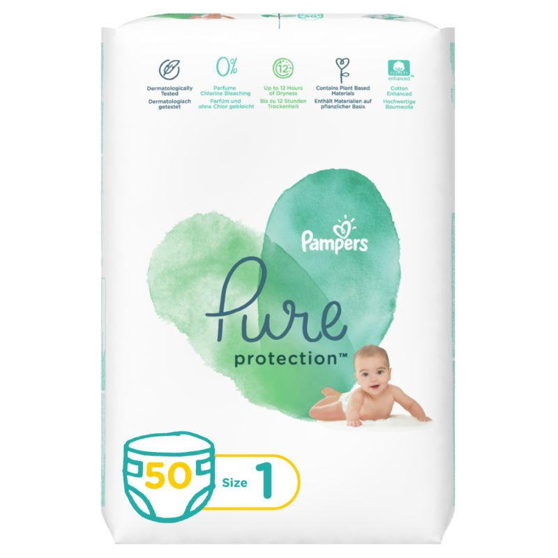 Pampers Pure Protection Diapers Size 1 2-5kg 50 Diapers Pack