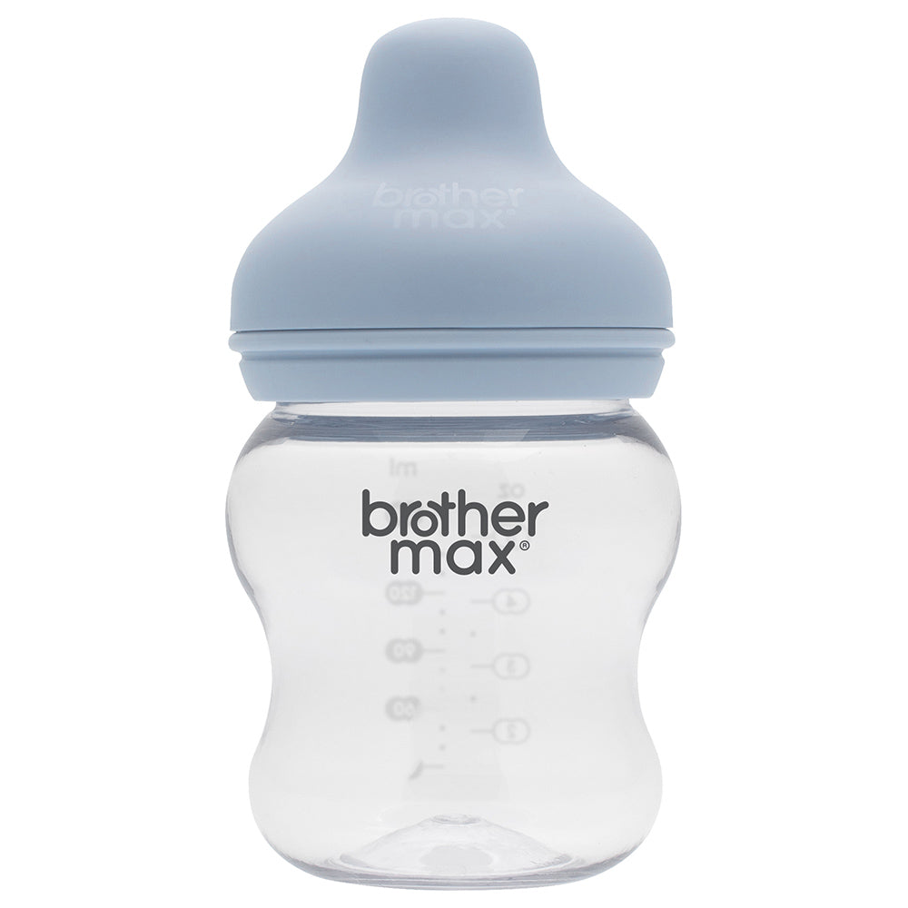 Brother MaxÂ  Extra Wide Neck Glass Feeding Bottle 160Ml/5Oz + S Teat Blue