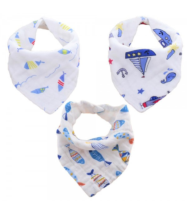 Little Story  Muslin Bandana Bibs Set Of 3 Anchor And Ships