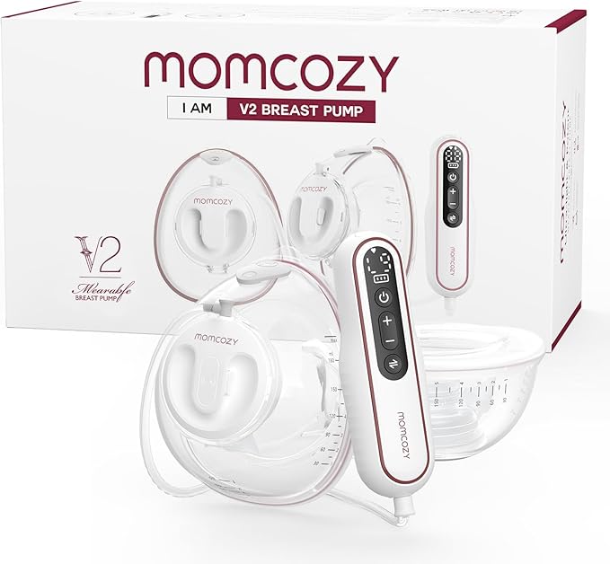 مجموعة مضخة الثدي القابلة للارتداء خفيفة الوزن للغاية V2 من Momcozy باللون الأبيض