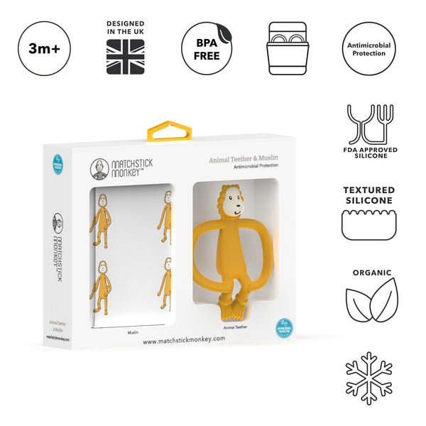 Matchstick Monkey Teether & Muslin Set Ludo Lion