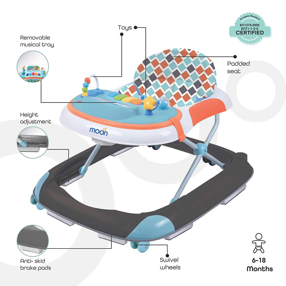 Moon Muv Walker Baby Walker with music and Sound with Anti-fall Brake Pads Grey Dino