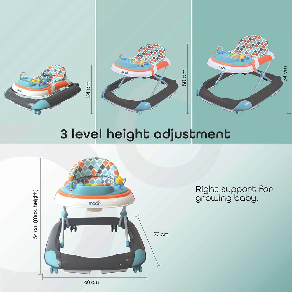 Moon Muv Walker Baby Walker with music and Sound with Anti-fall Brake Pads Grey Dino