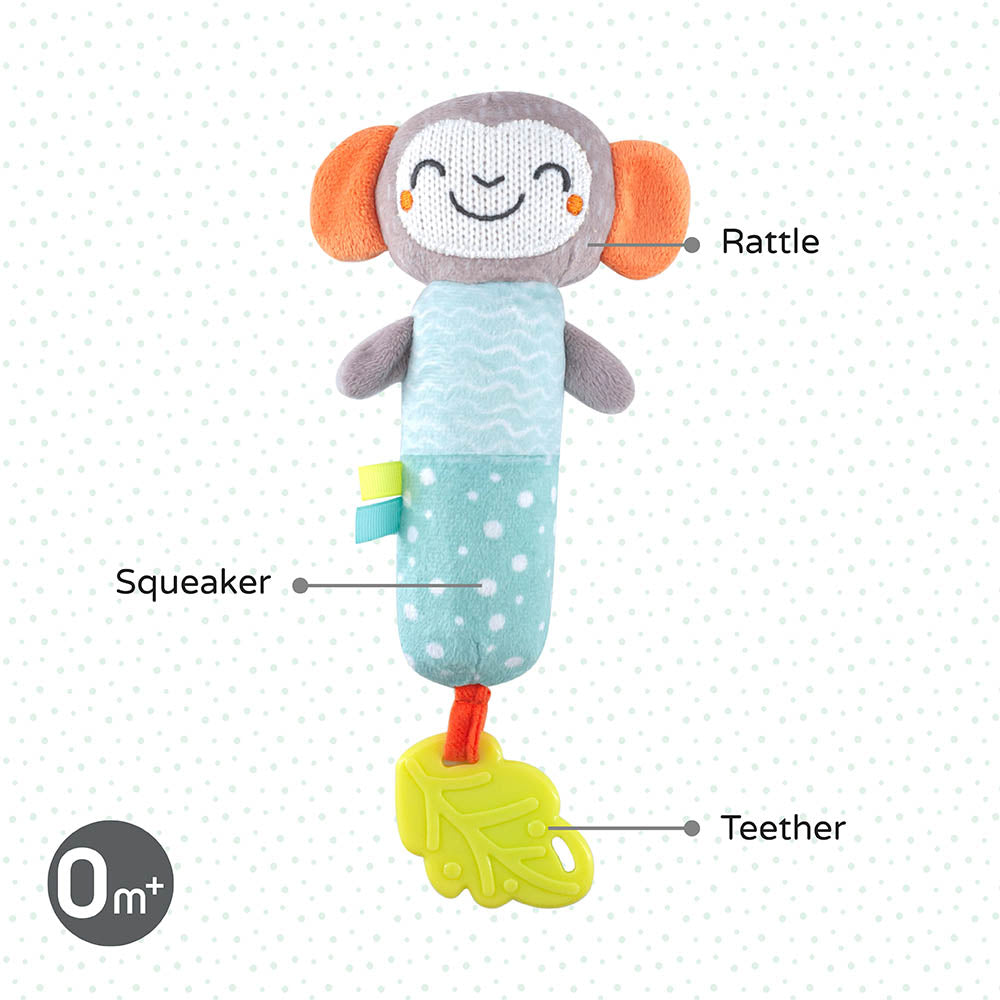 Moon Jungle Friends Soft Monkey Rattle Plush Toy & Teether