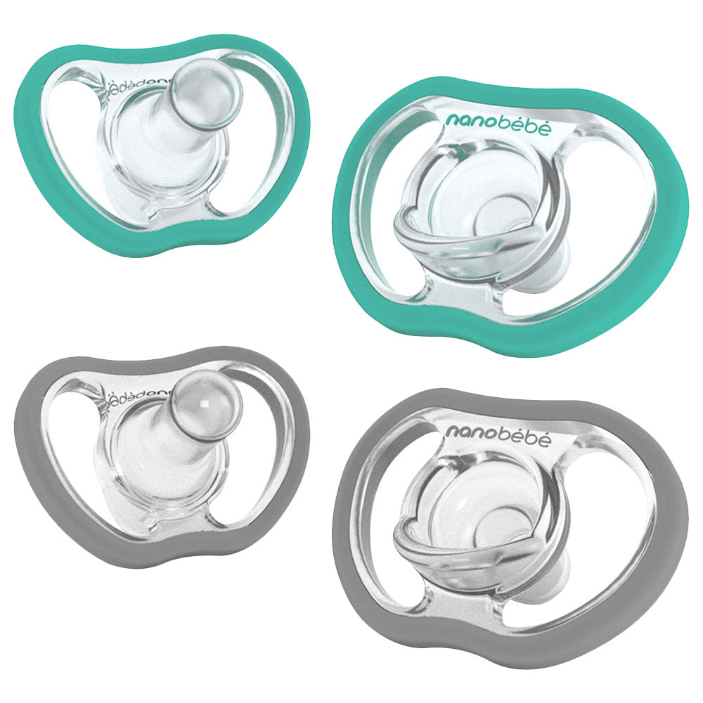 Nanobebe Flexy Pacifier 4 Pack     0 3M  Grey+Teal
