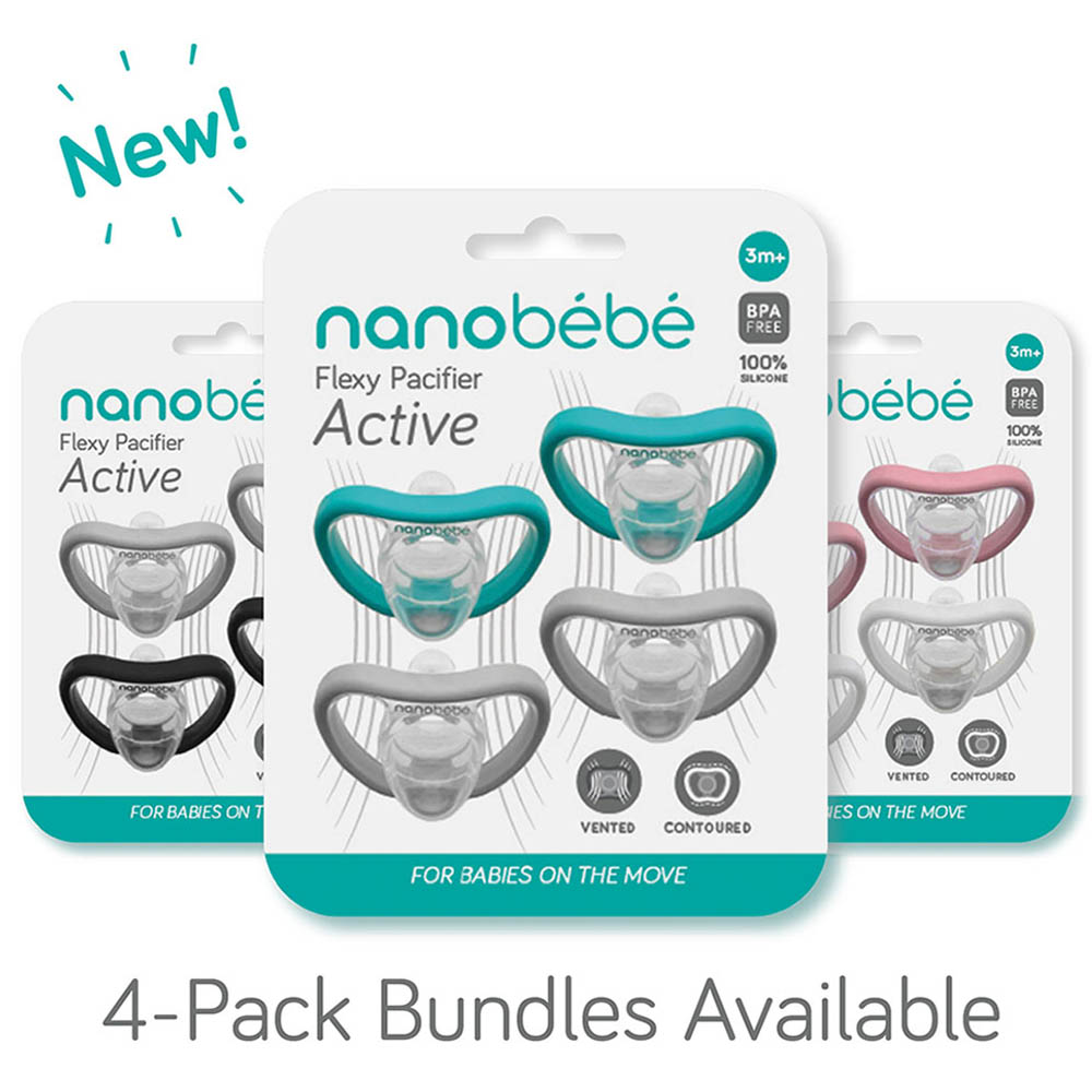 Nanobebe Flexy Pacifier 4 Pack     0 3M  Grey+Teal