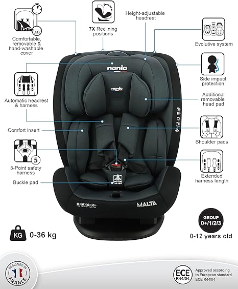 Nania Malta Grey Black Baby Car Seat