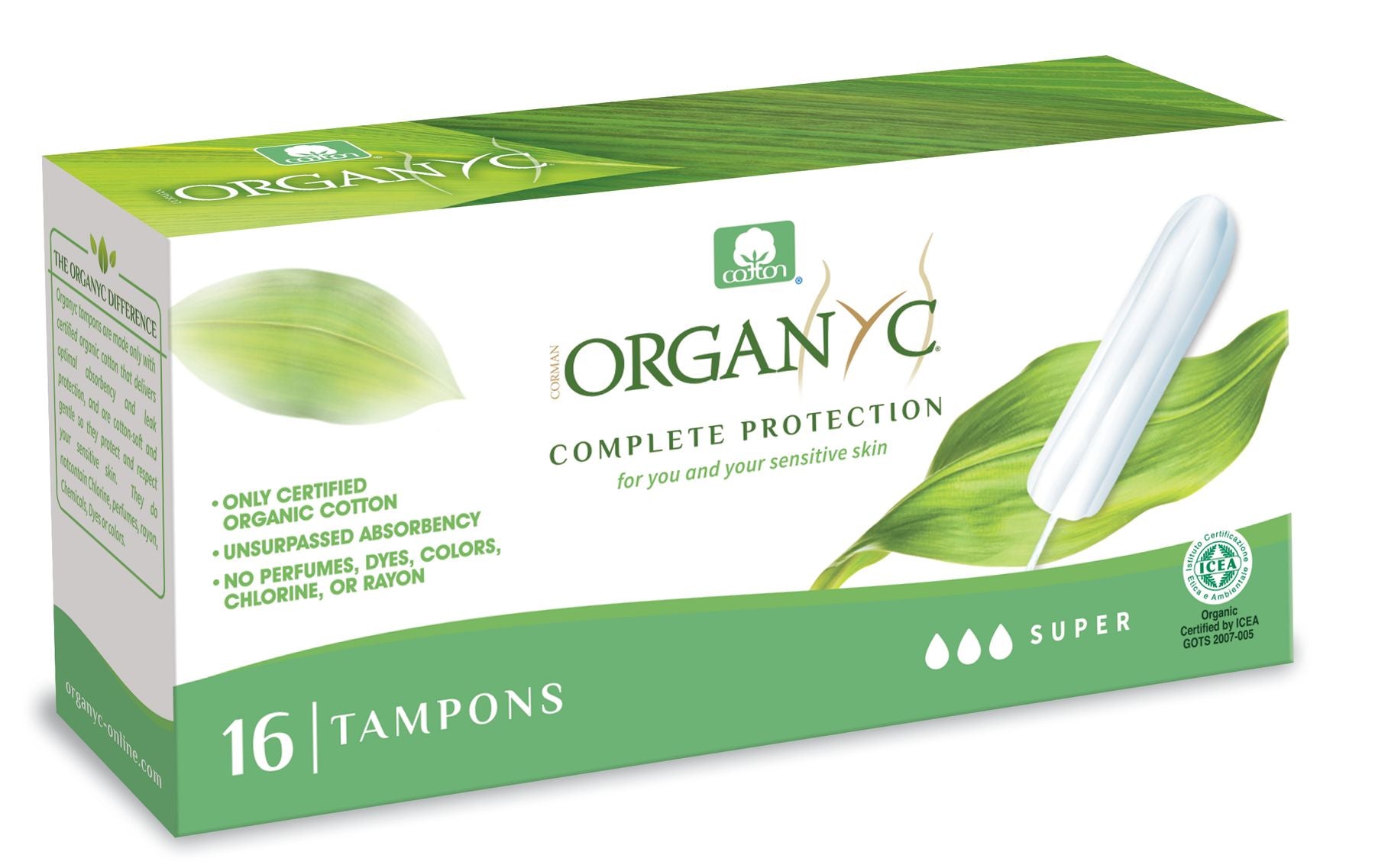 Organyc 100 Percent Organic Cotton Tampons Super 16Pcs