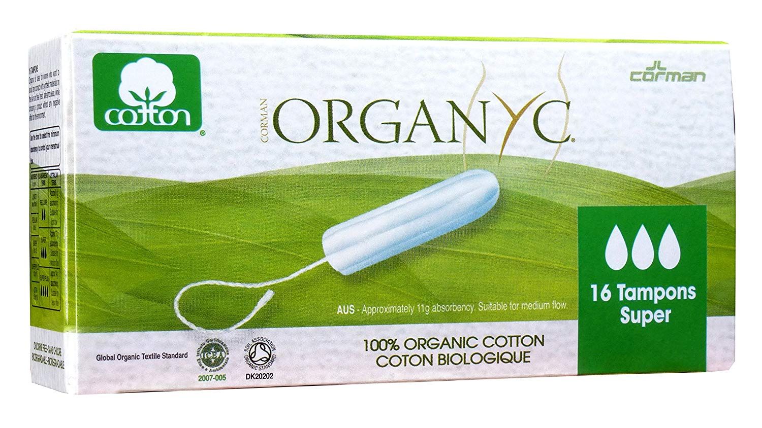 Organyc 100 Percent Organic Cotton Tampons Super 16Pcs