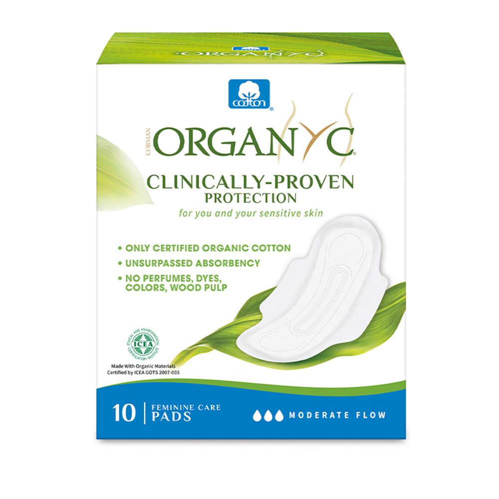 Organyc 100 Percent Organic Cotton Sanitary Pads Moderate Flow 10pcs