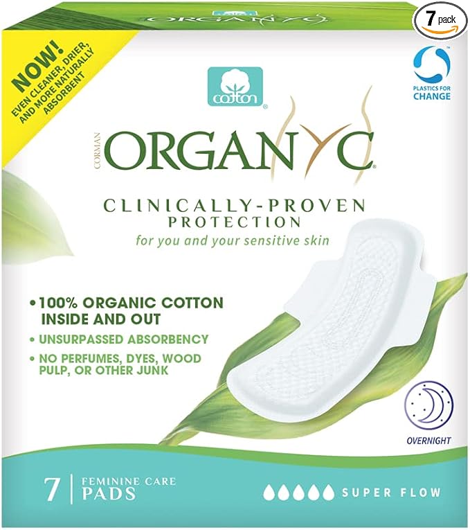 Organyc 100 Percent Cotton Overnight Protection Pads Maximum Coverage