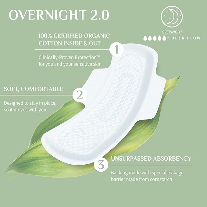 Organyc 100 Percent Cotton Overnight Protection Pads Maximum Coverage