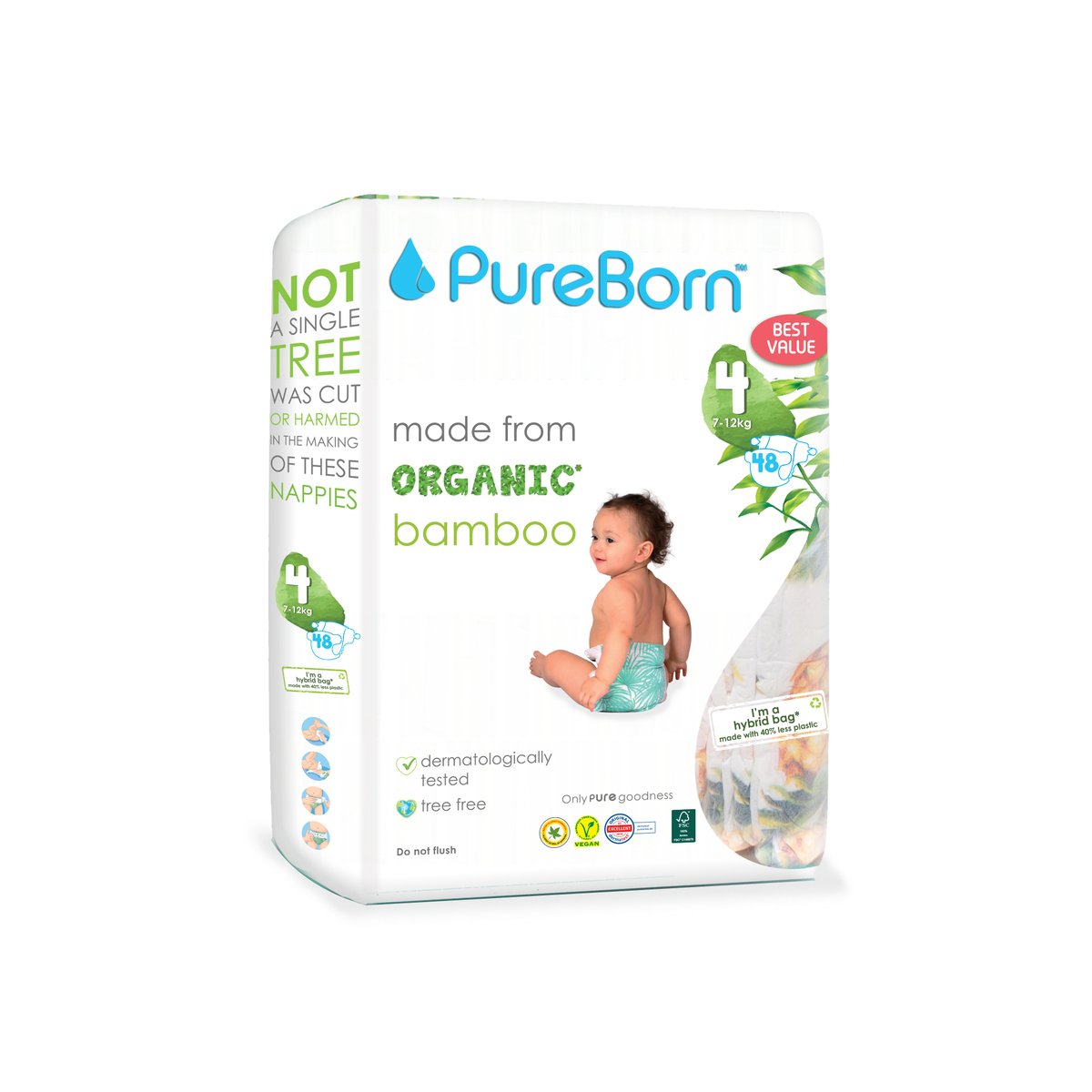 Pure Born Organic Bamboo Diaper 4  48pcs (Sold Separately Subject to Availability)