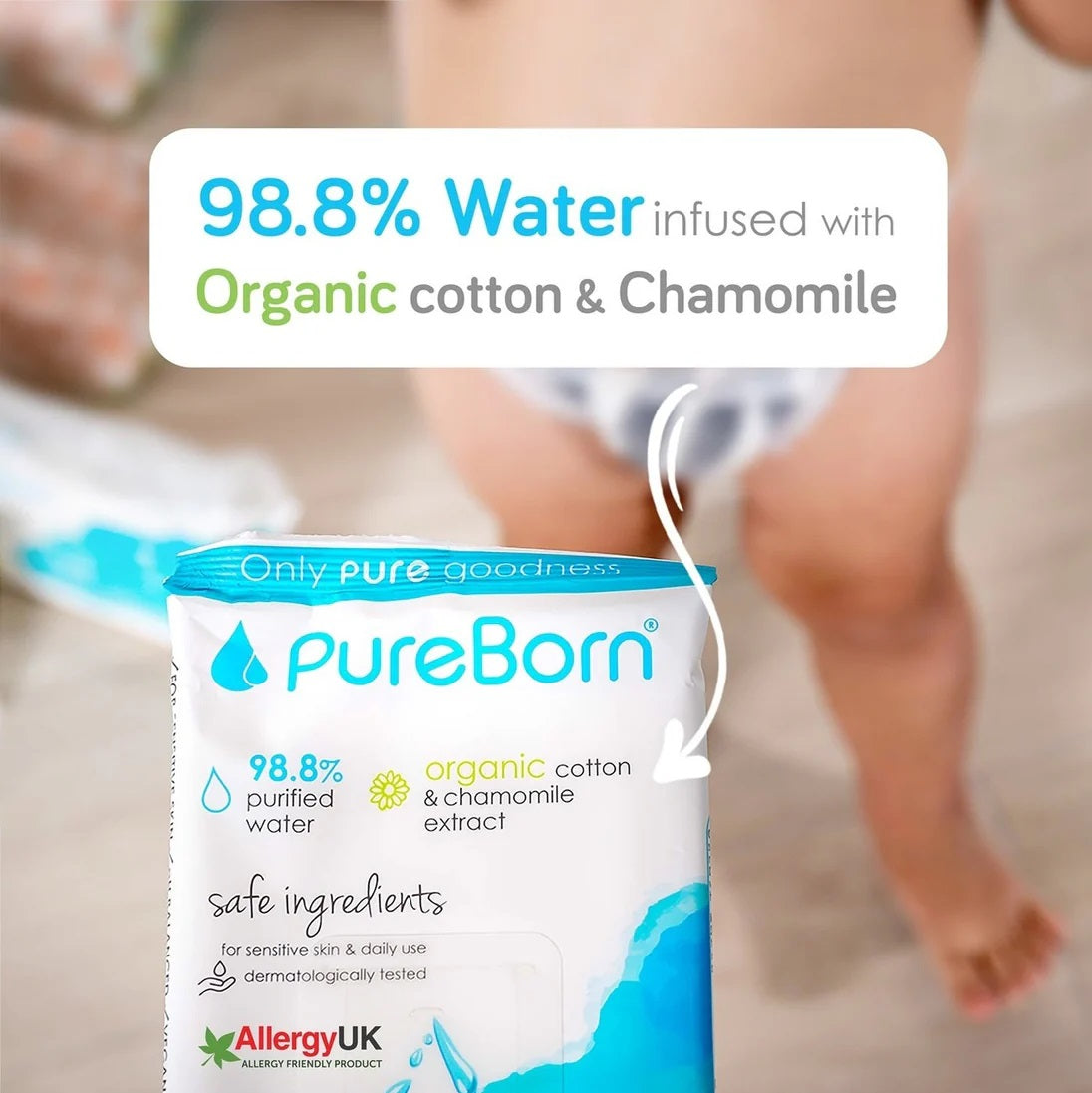 PureBorn Chamomile Wipes 60pcs 2+1 Free