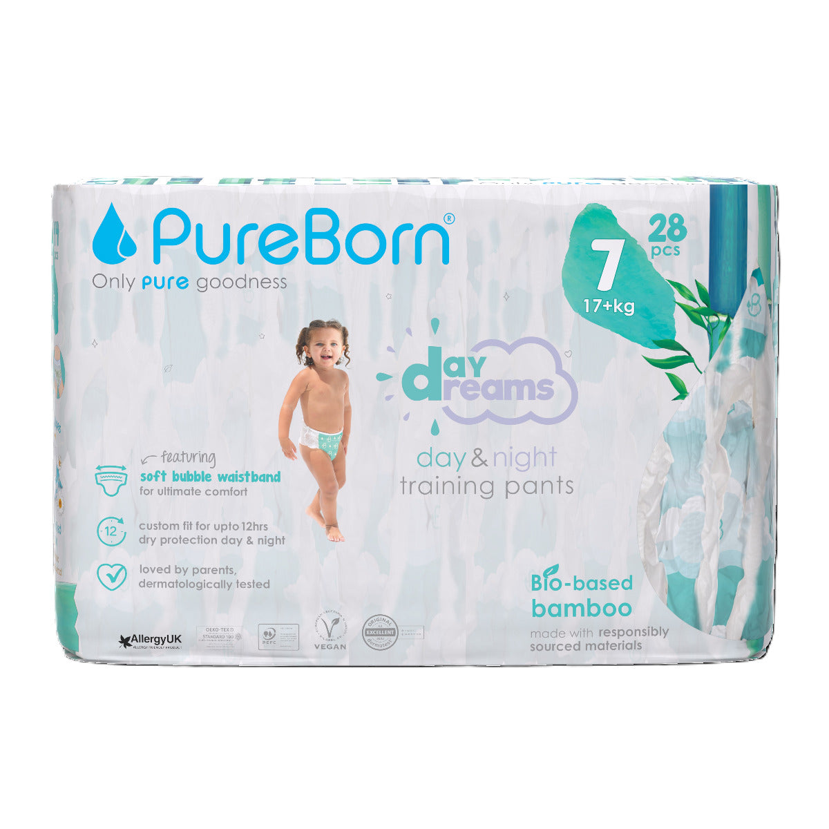 PureBorn Organic Bamboo Day Dream Diaper Pants Size 7 Pack of 28