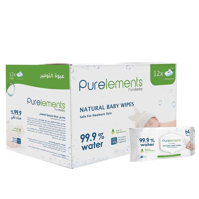 Purelements Aloe Natural 99.9% Water Wipes Pack of 12 768pcs