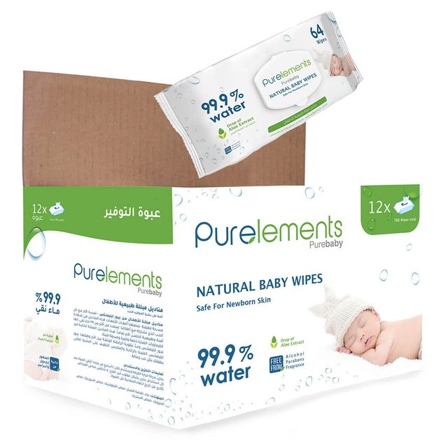 Purelements Aloe Natural 99.9% Water Wipes Pack of 12 768pcs