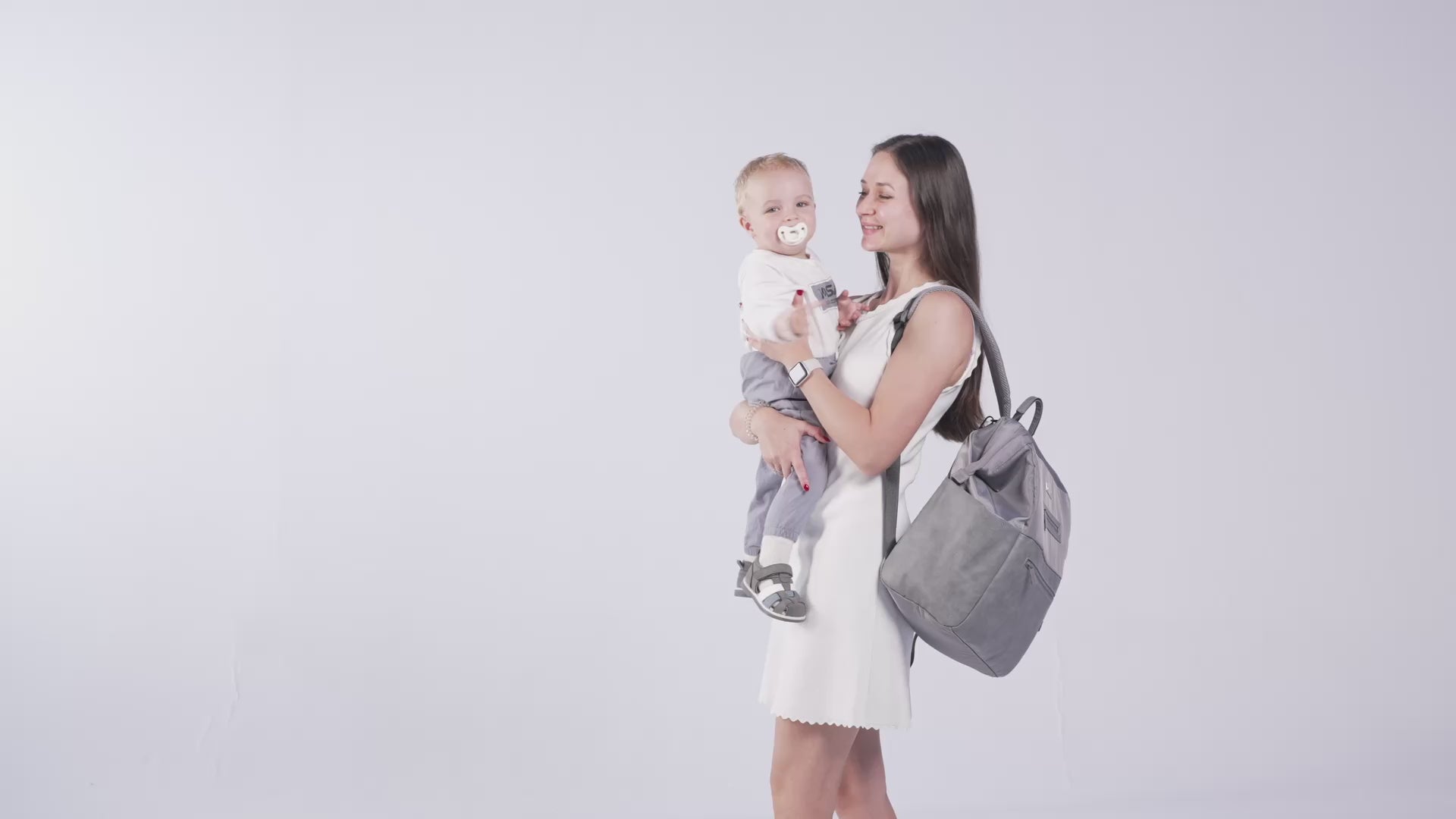 Neobreez Rilo Diaper Backpack 7pc Set with Changing Mat Wet Bag Pouches Stone Grey