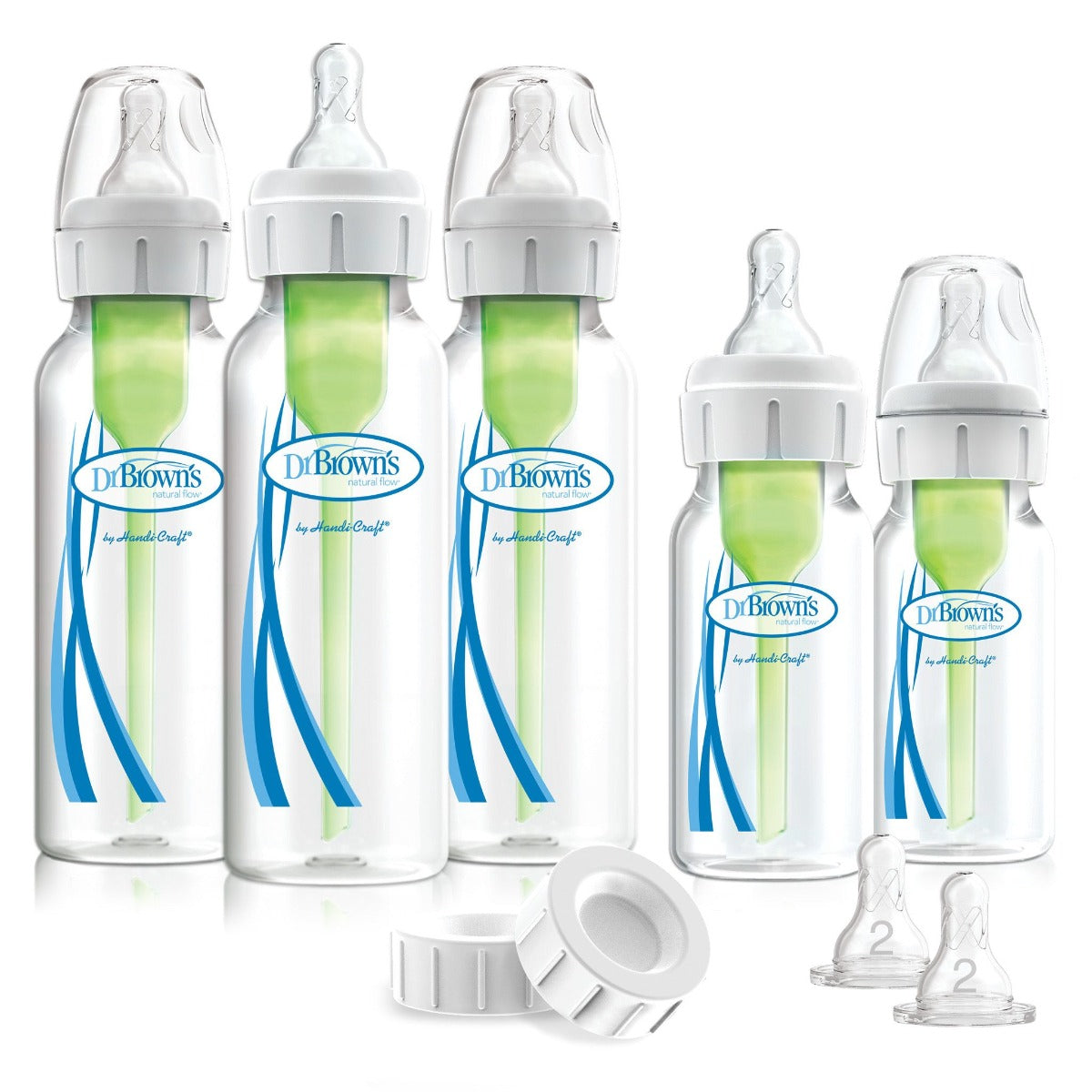 Dr.Browns Pp Narrow Options+ Newborn Feeding Set 3X250 Ml & 2X120 Ml Bottles  2Xl2 Nipples  2 Storage Caps  3 Cleaning Brushes