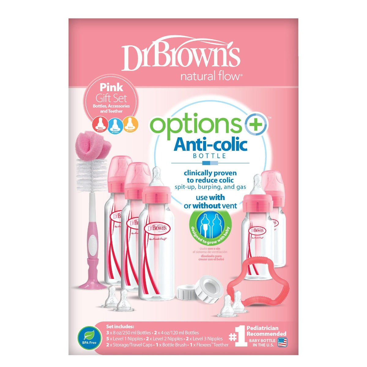 Dr Browns Narrow-Neck Bottle Pink Gift Set