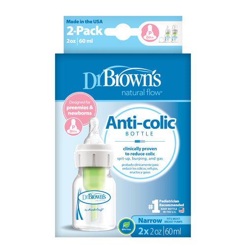Dr.Browns 2 Oz/60 Ml Pp Narrow Options+ Bottle  2 Pack W/ Preemie Nipple