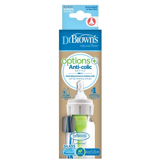 Dr Brown 120ml Glass Narrow Options+ Bottle 1-Pack
