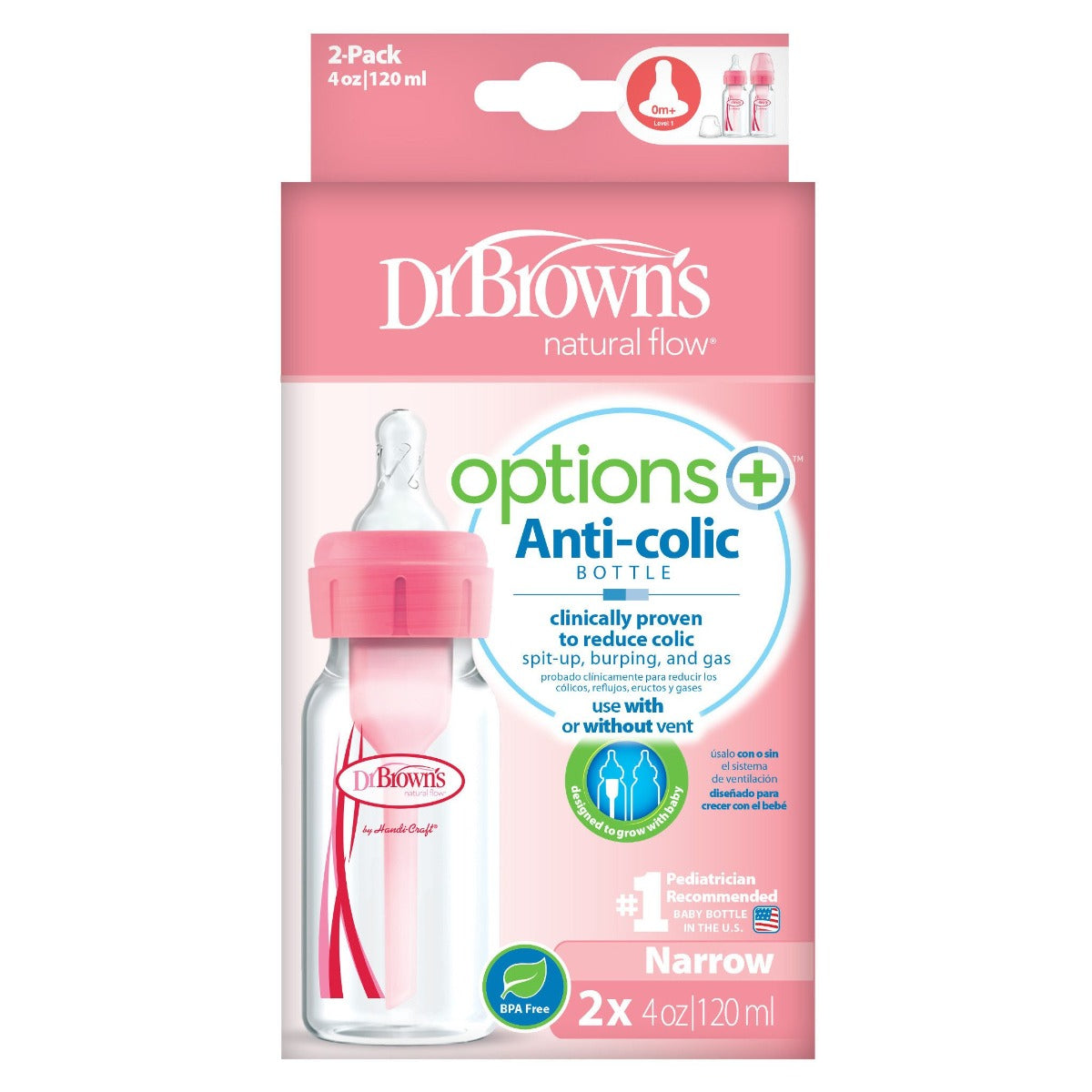 Dr.Browns 4 Oz/120 Ml Pp Narrow Options+ Bottle Pink  2 Pack