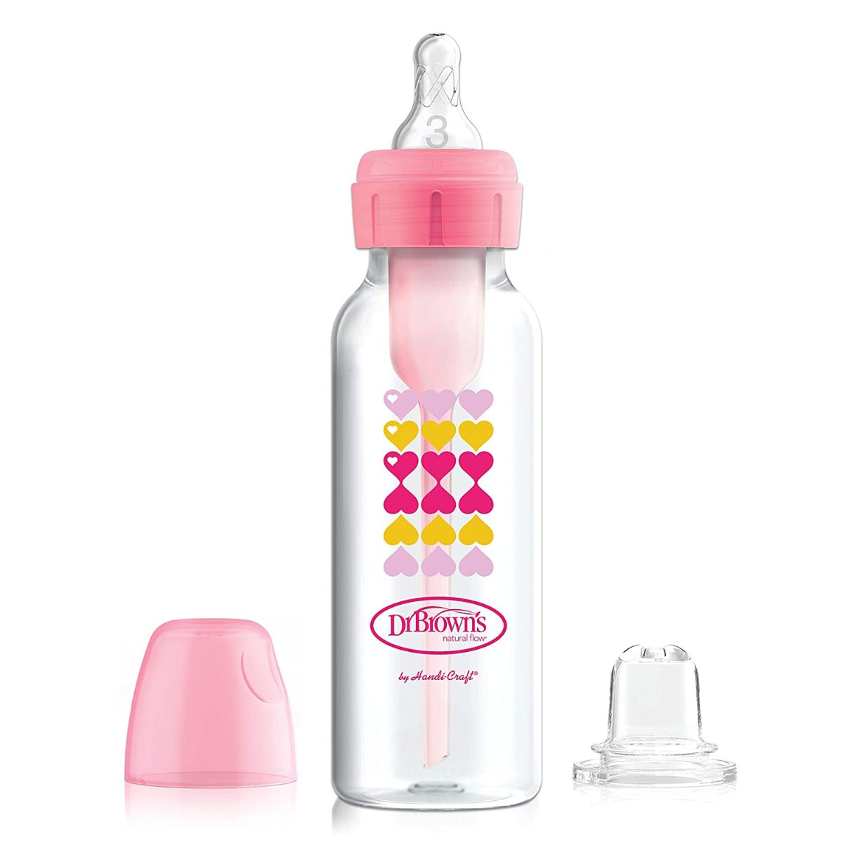 Dr.Browns 8 Oz/250 Ml Pp Narrow Options+ Bottle To Sippy Starter Kit  Pink Hearts +L3 Nipple