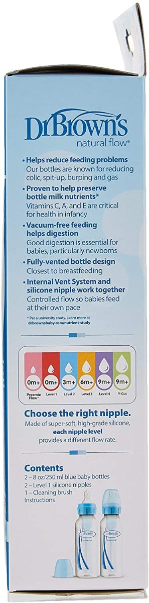 Dr.Browns 8 Oz/250 Ml Pp Narrow Options+ Bottle Blue  2 Pack