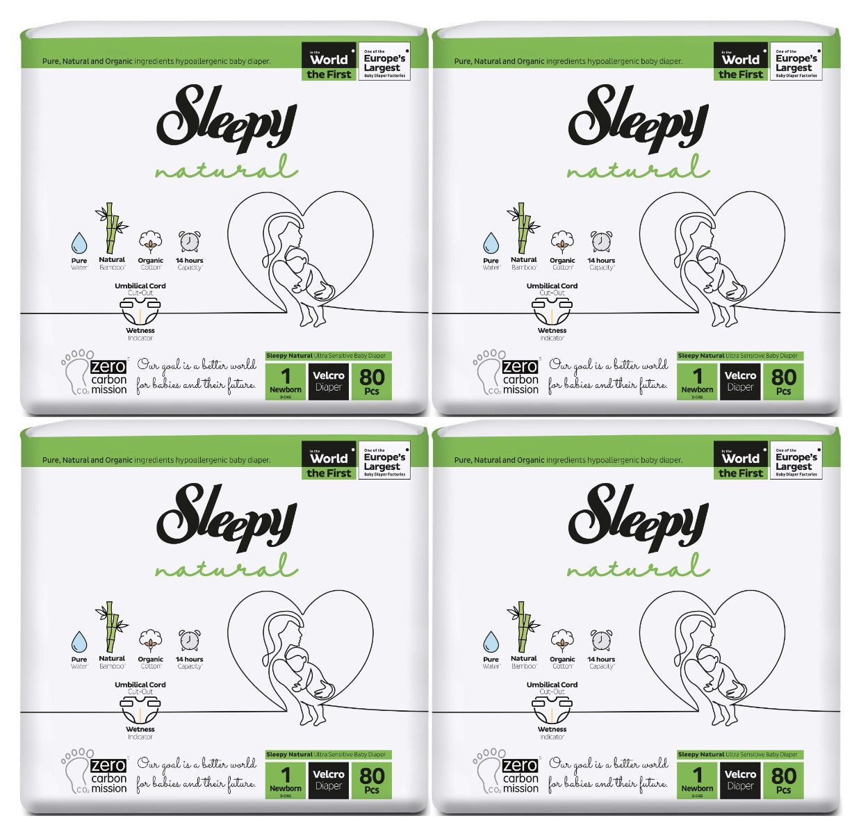 Sleepy Natural Velcro Diapers Size 1 320pcs 2-5kgs Eco Package