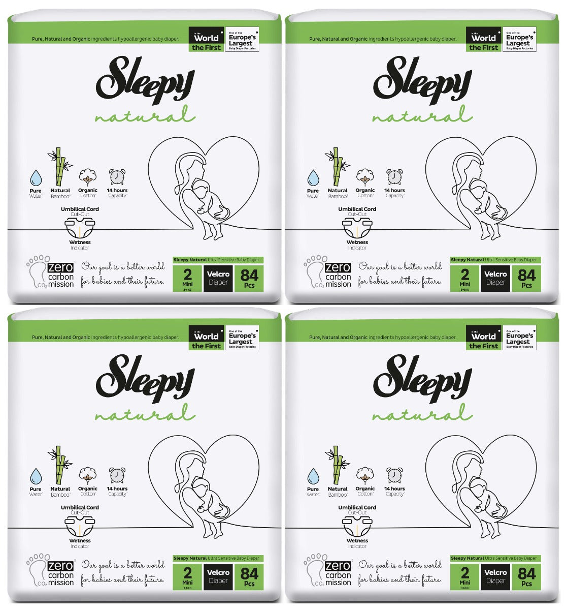Sleepy Natural Velcro Diapers Size 2 336pcs 3-6kgs Eco Package