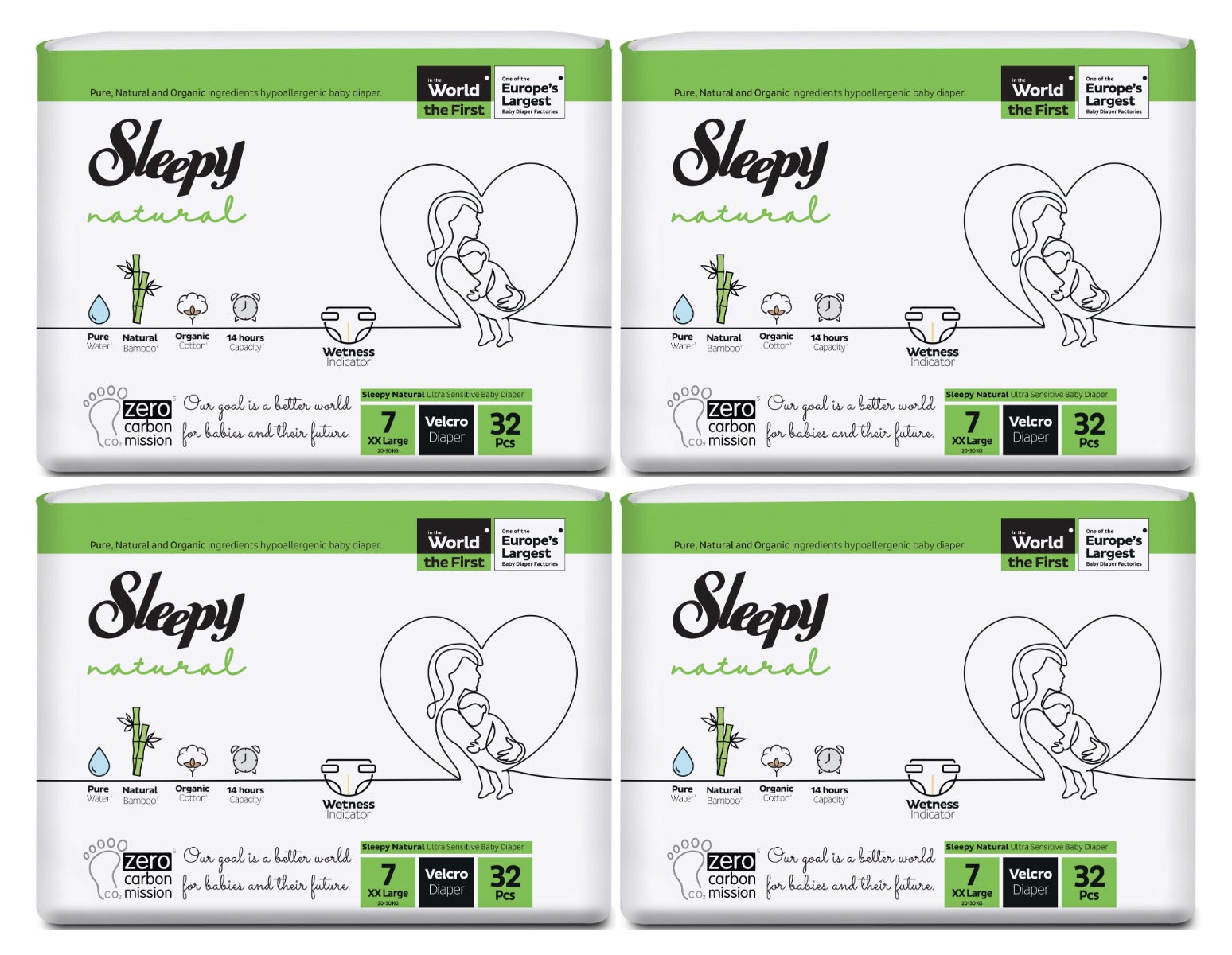 Sleepy Natural Velcro Diapers Size 7 128pcs 20-30kgs Eco Package