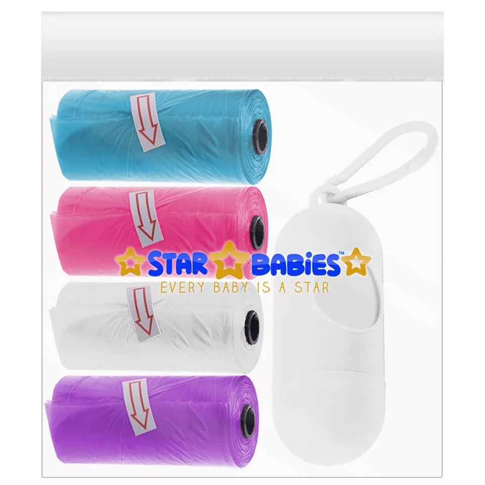 Star Babies  Scented Bag 4 Packs-60 Bags & Dispenser  Blue-Pink-White-Lavender