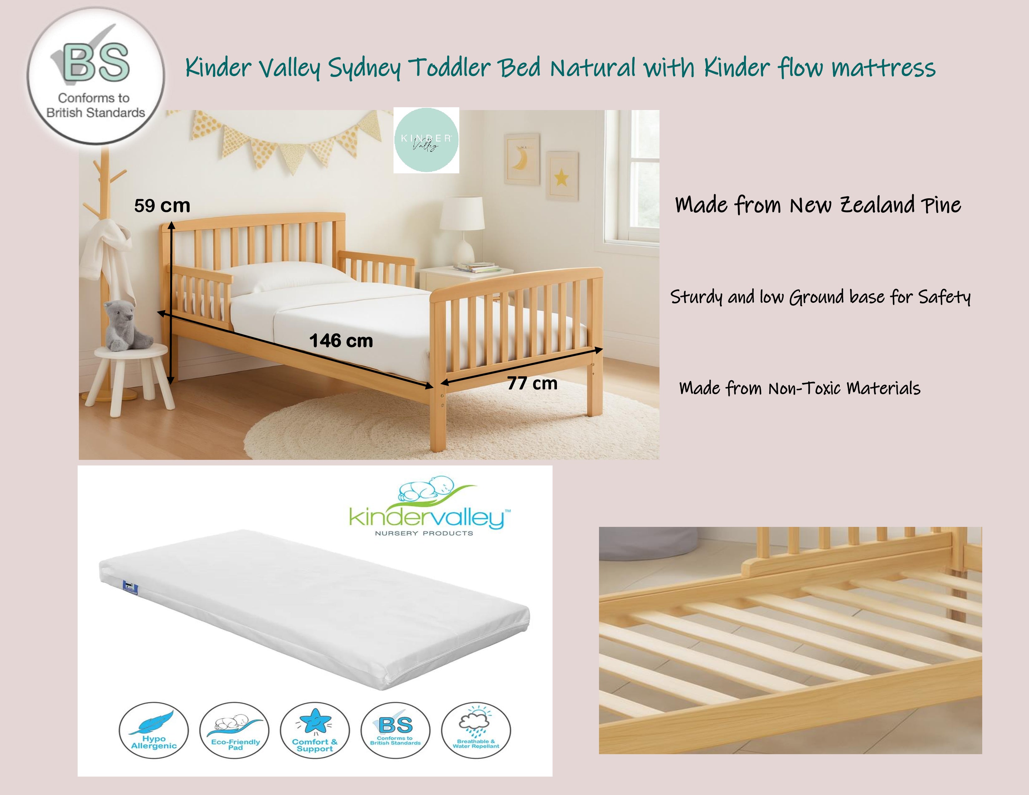 Kinder Valley Natural Sydney toddler bed with Kinder flow 140 x 70 mattress