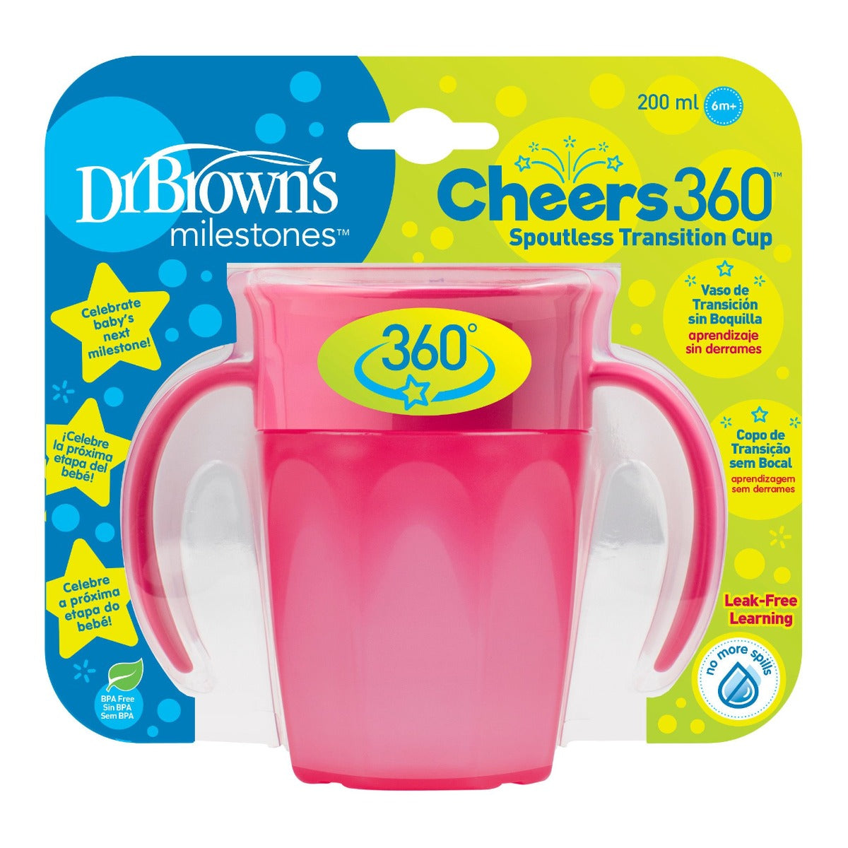 Dr Browns Cheers 360 Cup With Handles 250ml Pink 1 piece