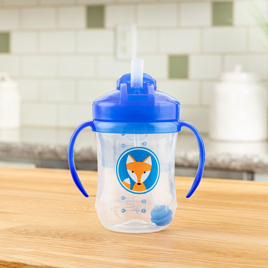 Dr.Browns 9 Oz/270 Ml Baby'S First Straw Cup W/ Handles Blue Deco 6M+ 1 Pack