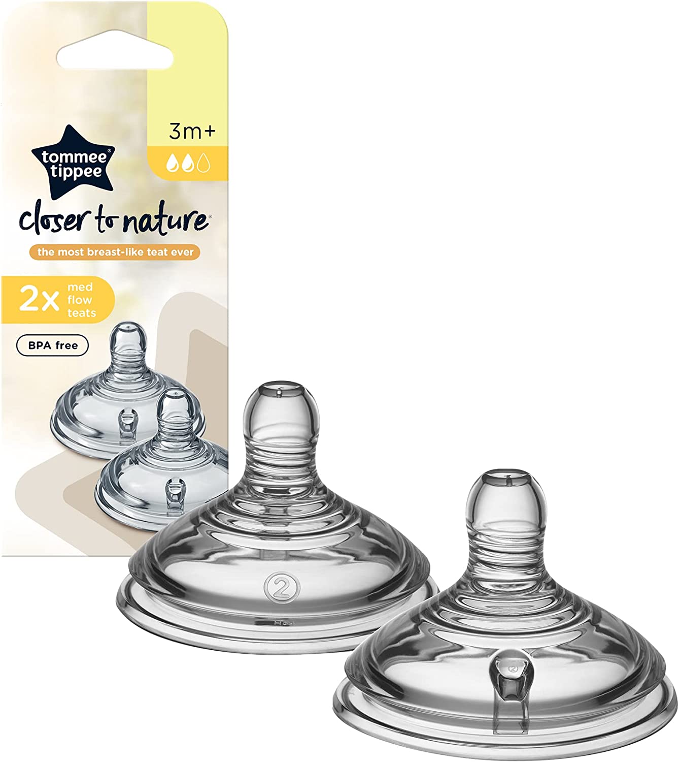 Tommee Tippee Closer To Nature Teats  Medium Flow X 2  Clear