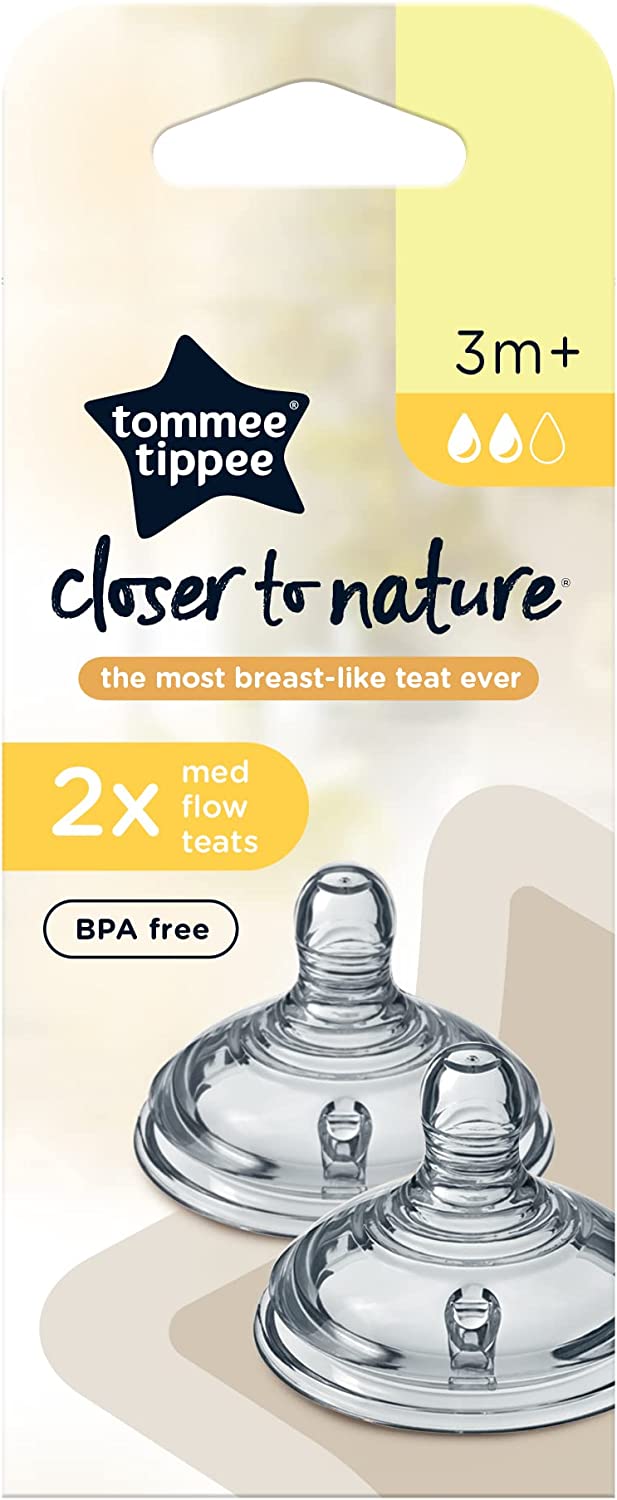 Tommee Tippee Closer To Nature Teats  Medium Flow X 2  Clear