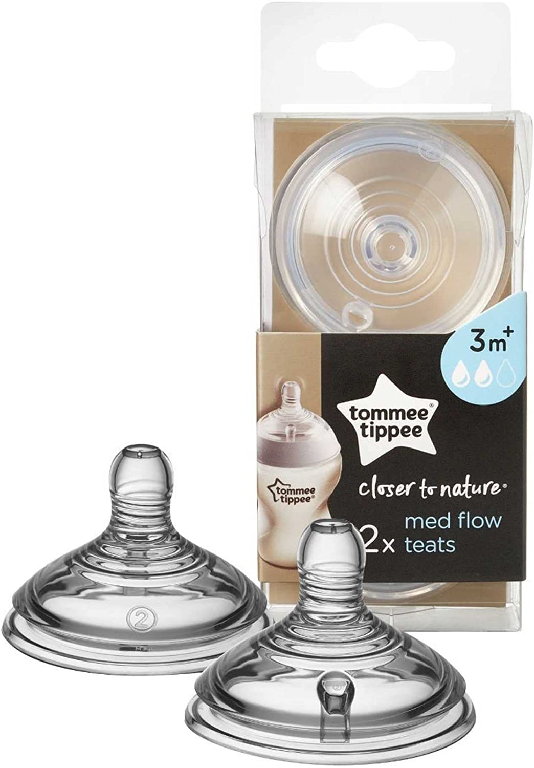 Tommee Tippee Closer To Nature Teats  Medium Flow X 2  Clear
