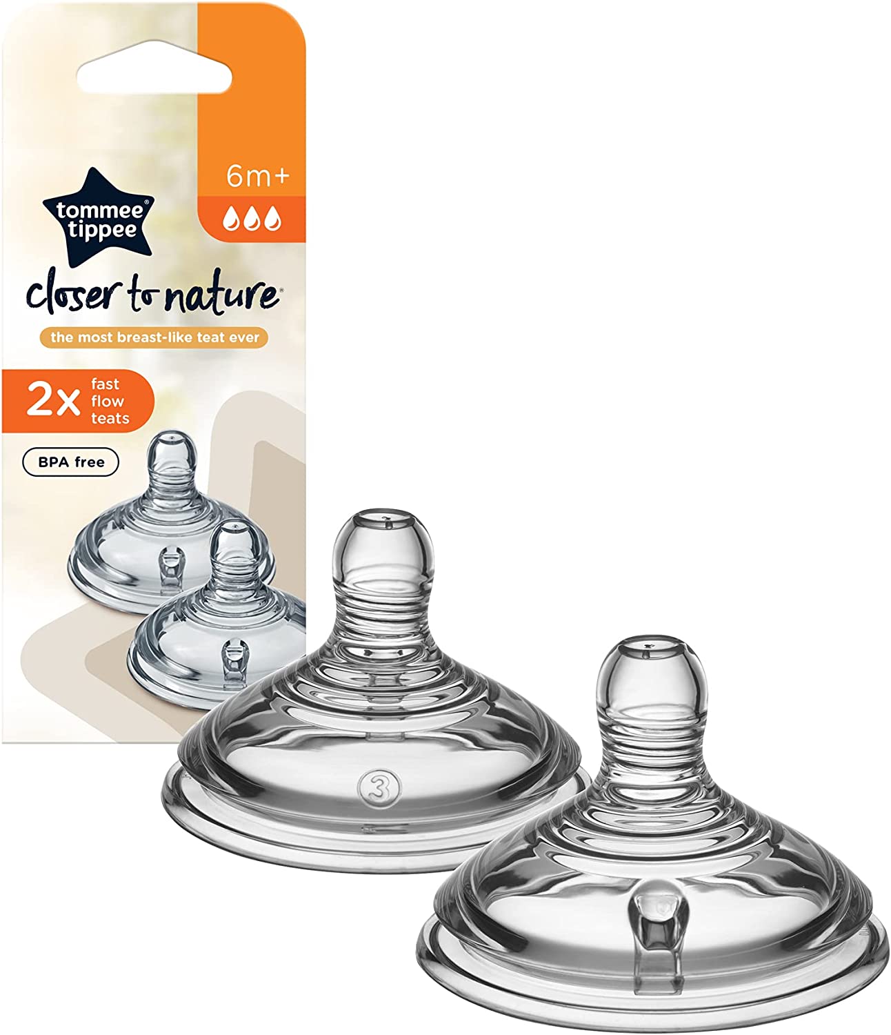 Tommee Tippee Closer To Nature Teats  Fast Flow X 2 Clear