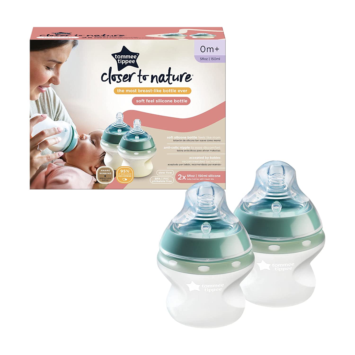 Tommee Tippee Closer To Nature Silicone Baby Bottle 5Oz  Pack Of 2