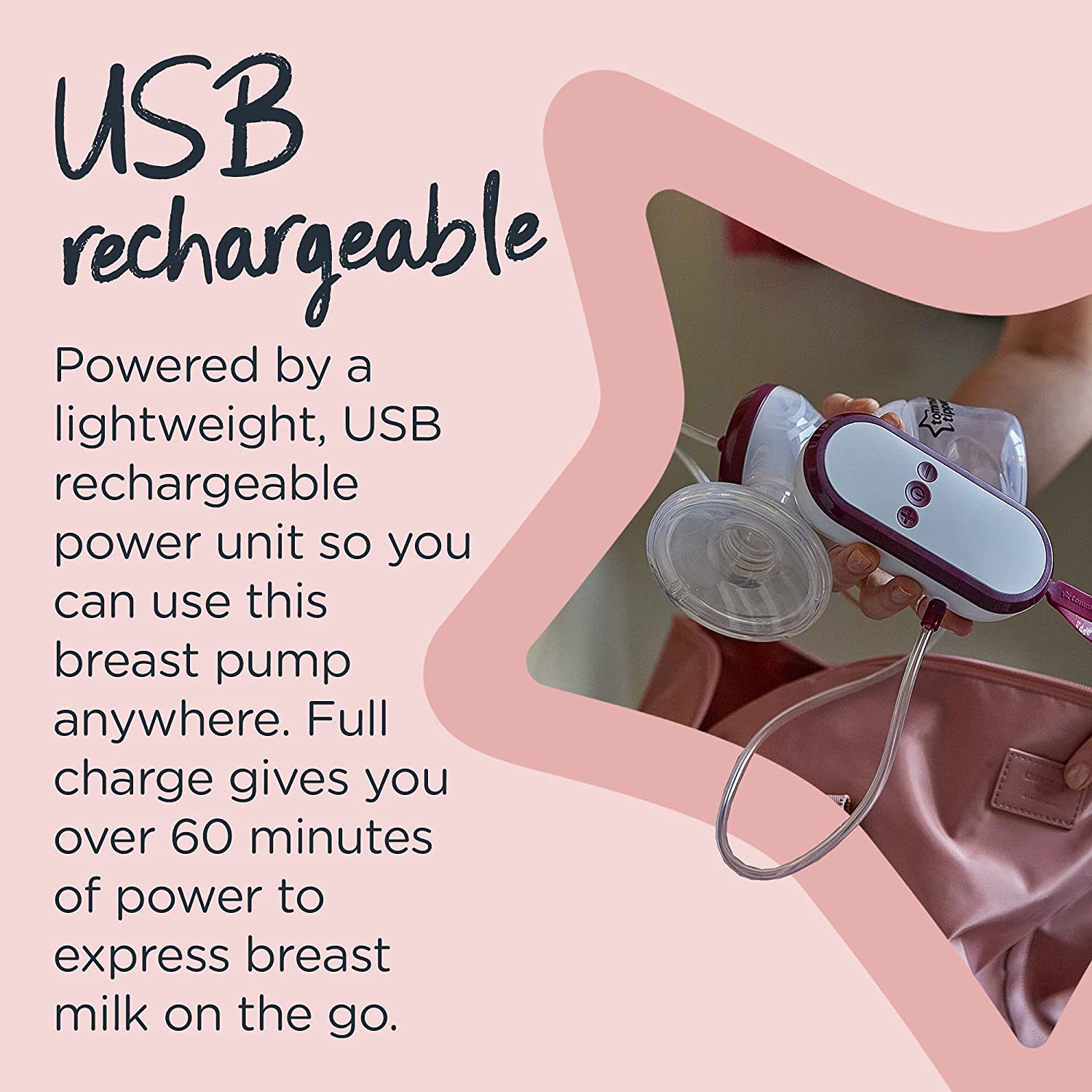 Tommee Tippee Made For Me Electric Breast Pump  Very Quiet Usb Rechargeable & Portable Unit With Massage & Express Modes