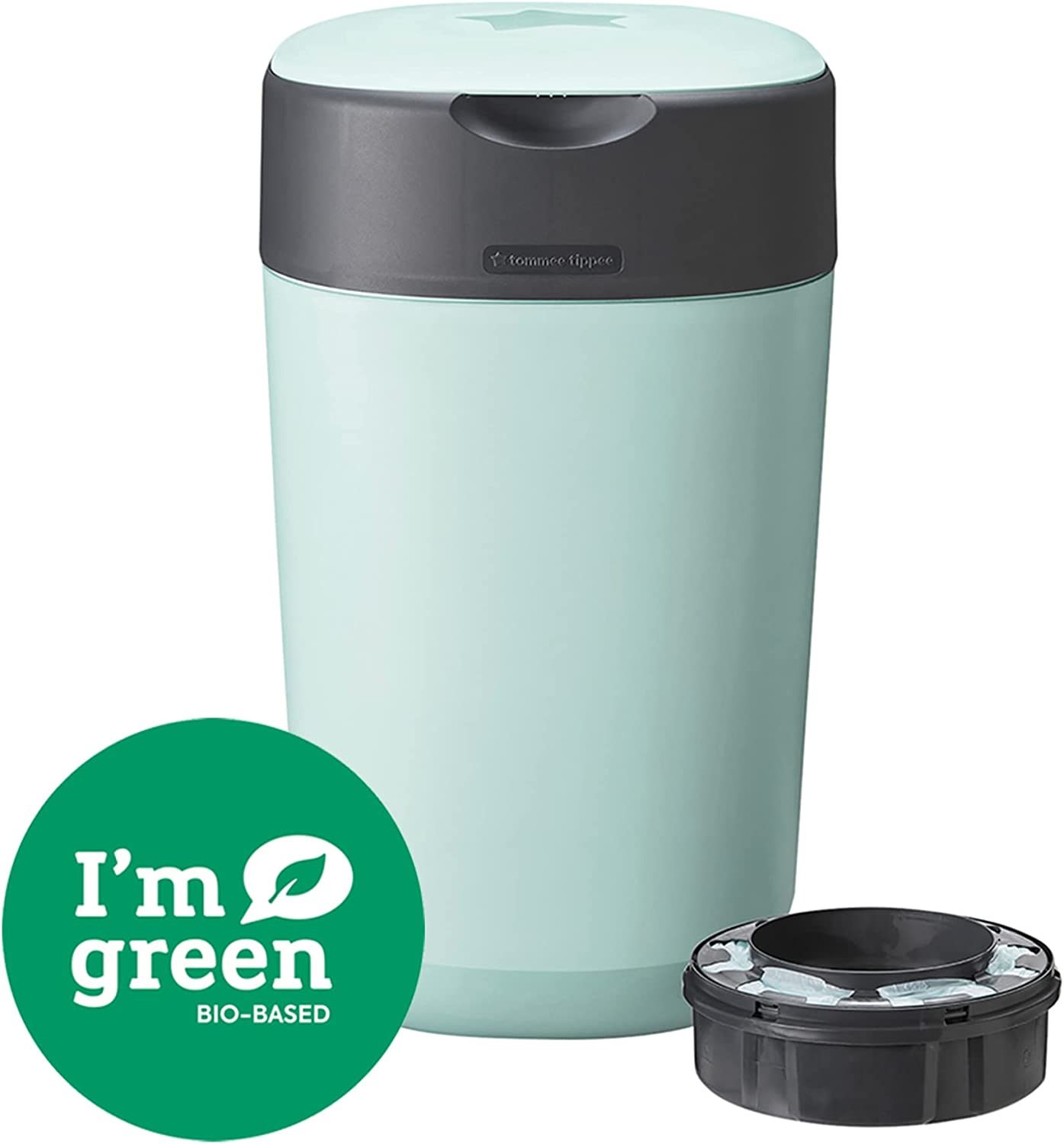 Tommee Tippee Twist And Click Advanced Nappy Bin  Eco Friendlier System  Includes 1X Refill Cassette With Sustainably Sourced Antibacterial Greenfilm  Green