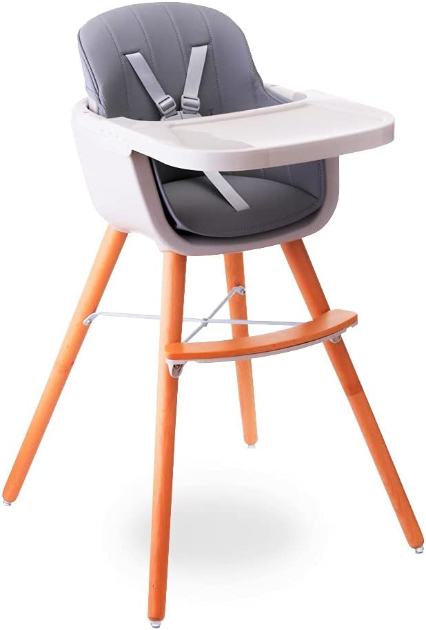 Teknum  Premium Dual Height Wooden High Chair Grey