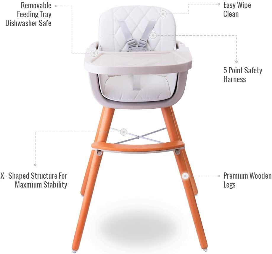 Teknum  Premium Dual Height Wooden High Chair White