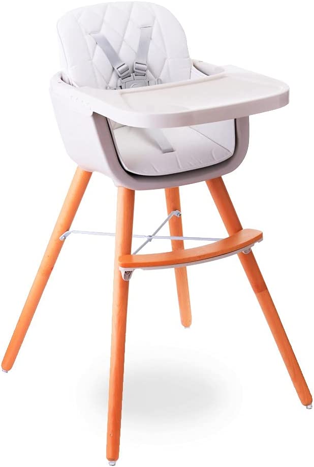 Teknum  Premium Dual Height Wooden High Chair White
