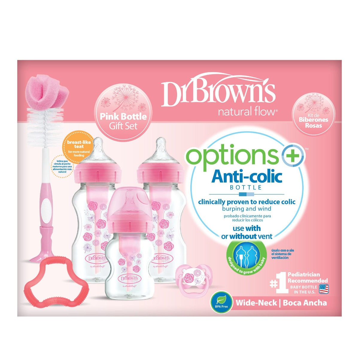 Dr Browns Wide Neck Pink Gift Set